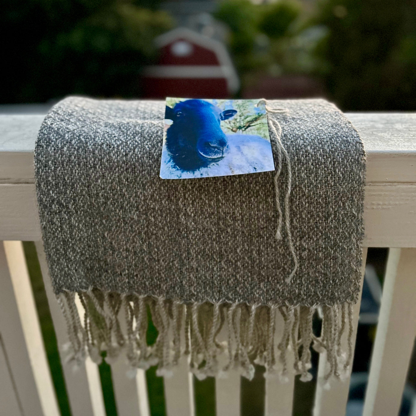 Finely Woven Blanket Scarf in Gray/Cream Plaited Diamond Weave