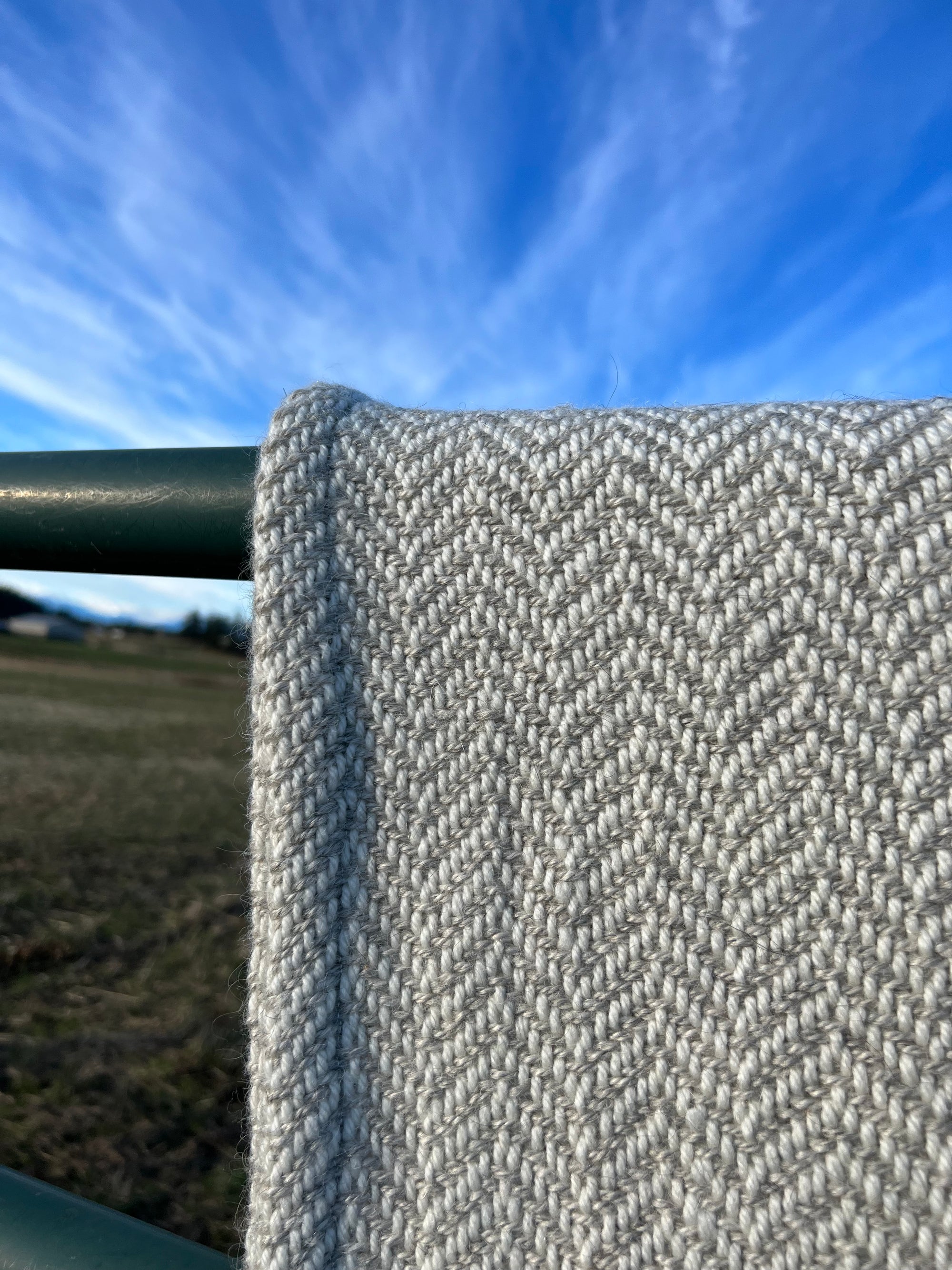 Chunky Blanket With Sewn Hem in White/Gray Twill With 3 Black Stripes