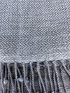 Finely Woven Throw With Twisted Fringe in Light Gray/Charcoal Gray Herringbone