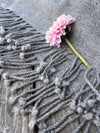 Finely Woven Throw With Twisted Fringe in Gray Herringbone