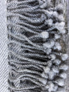 Finely Woven Throw with Twisted Fringe in Gray/White Herringbone