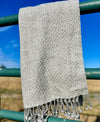 Finely Woven Blanket Scarf in Cream/Gray Plaited Diamond Weave