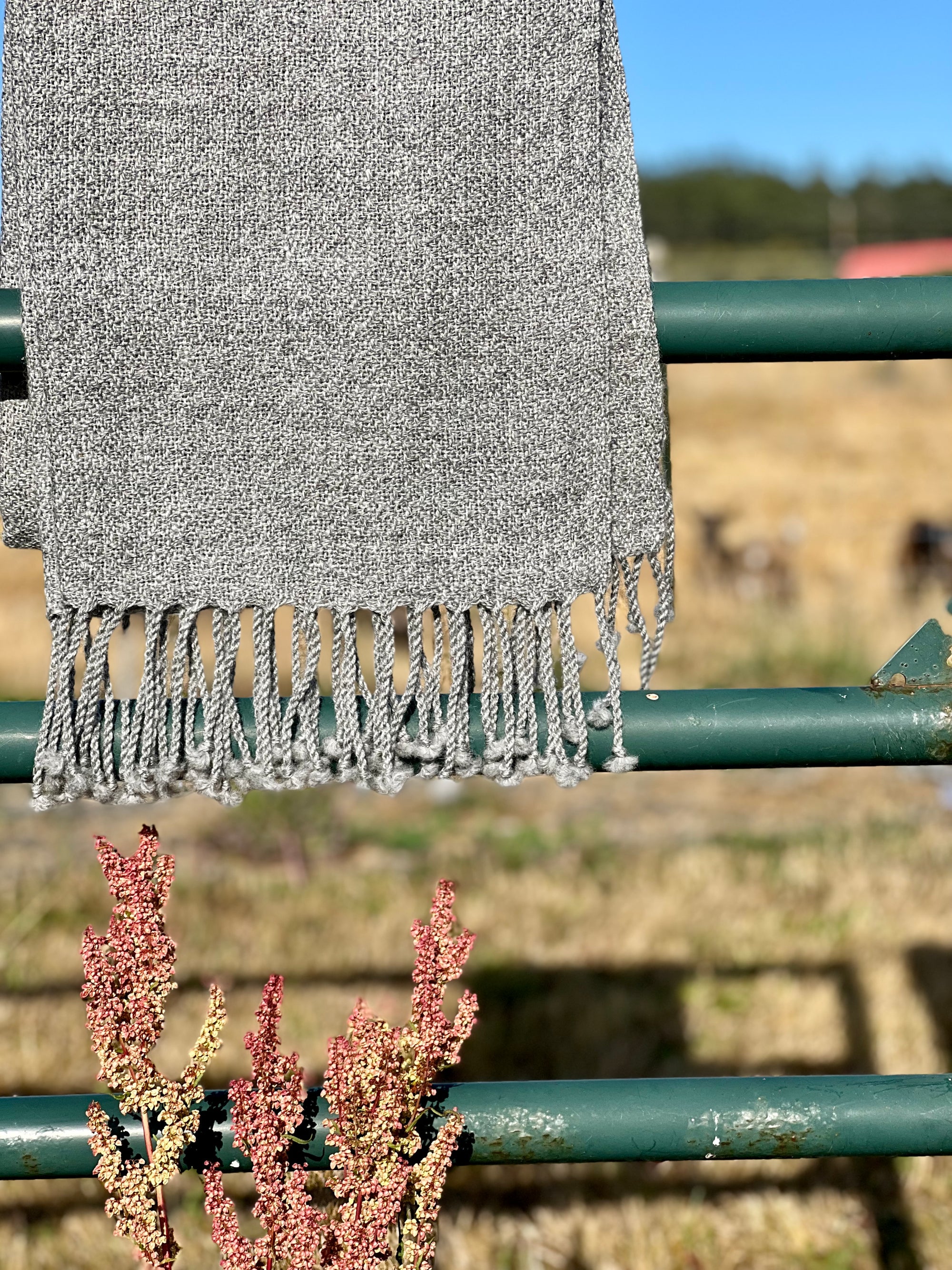Finely Woven Blanket Scarf in Charcoal Gray Plaited Diamond Weave