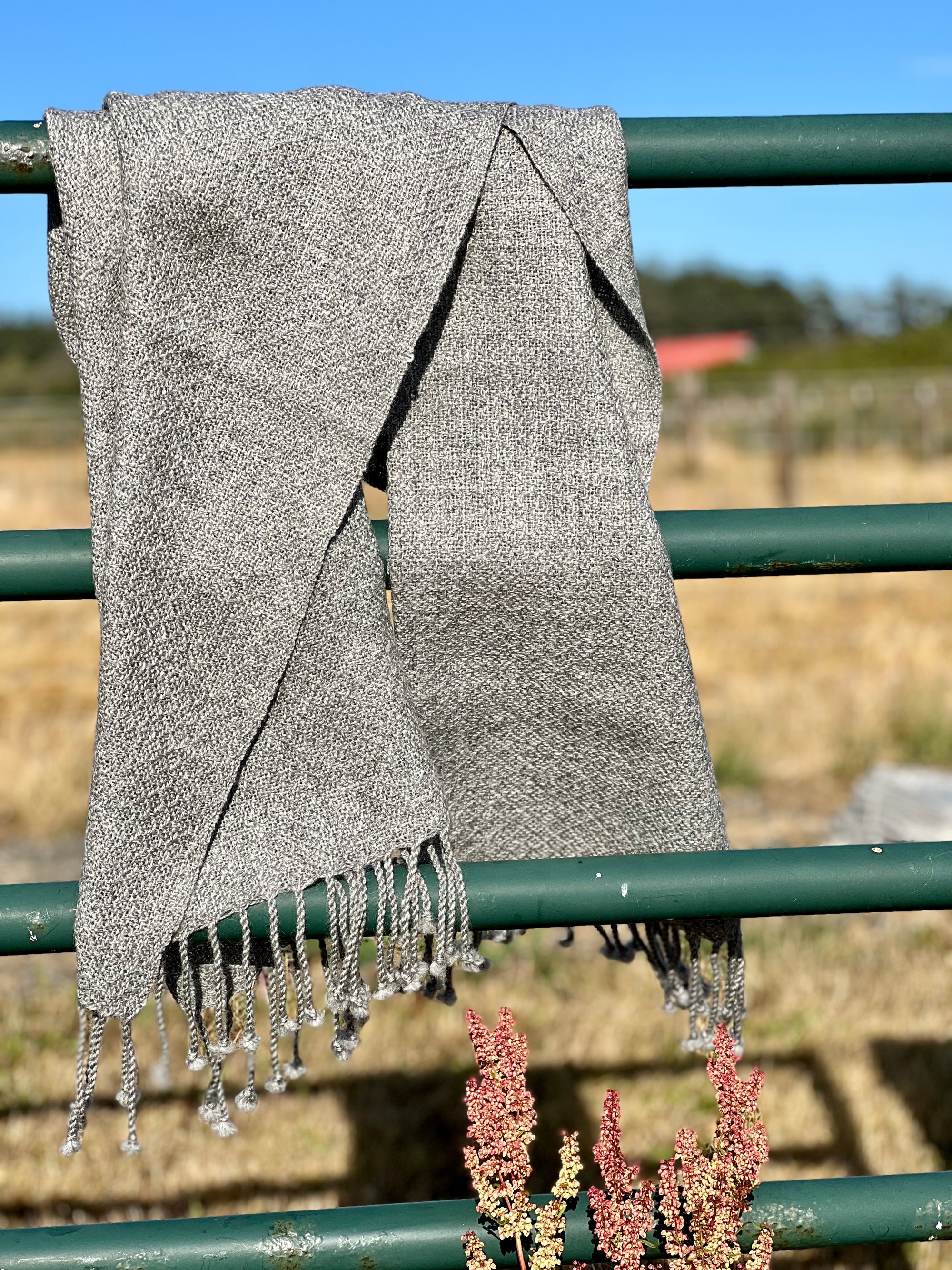 Finely Woven Blanket Scarf in Charcoal Gray Plaited Diamond Weave