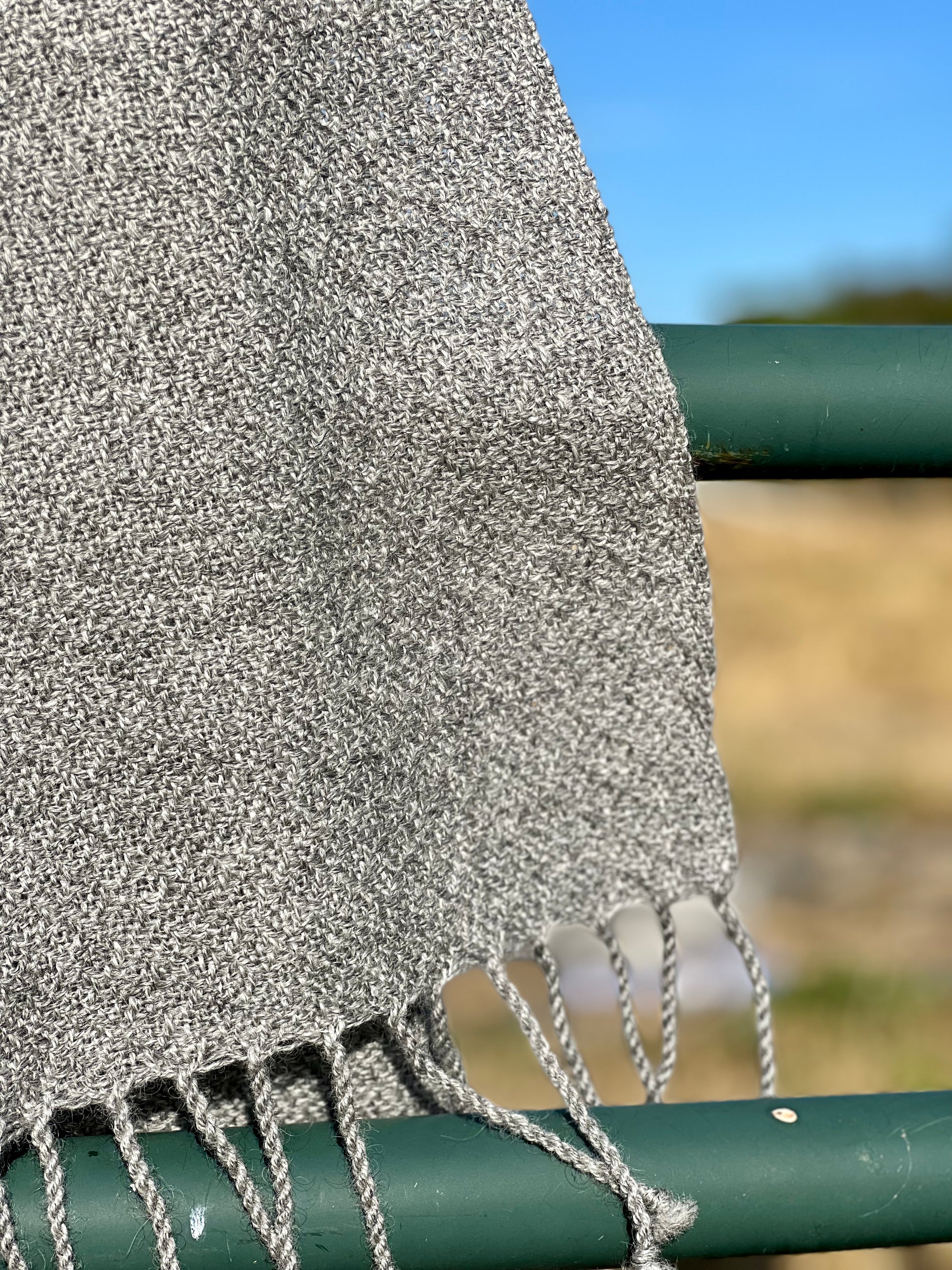 Finely Woven Blanket Scarf in Charcoal Gray Plaited Diamond Weave