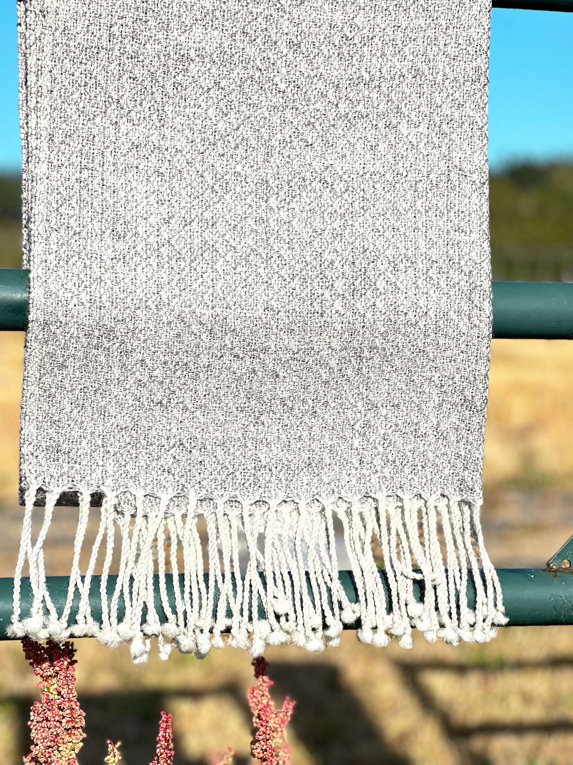 Finely Woven Blanket Scarf in Light Gray Plaited Diamond Weave