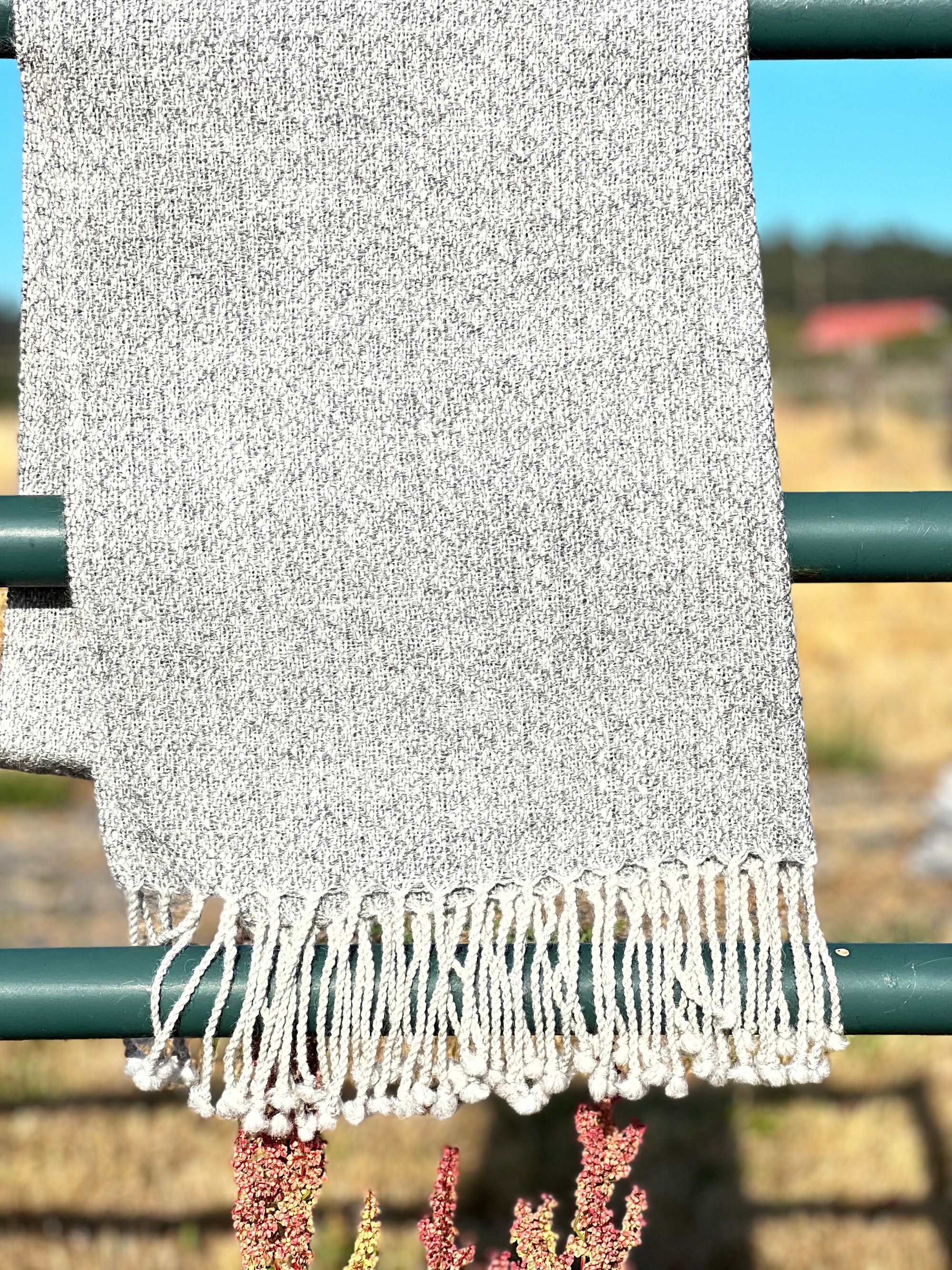 Finely Woven Blanket Scarf in Light Gray Plaited Diamond Weave