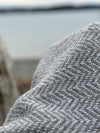 Chunky Blanket With Sewn Hem in White/Gray Twill with 6 2-Inch Black Stripes