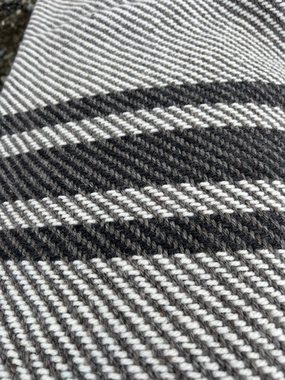 Chunky Blanket With Sewn Hem in White/Gray Twill With 3 Black Stripes